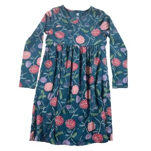 Tea Collection Girls Teal Pink Floral Long Sleeve Empire Waist Dress 10